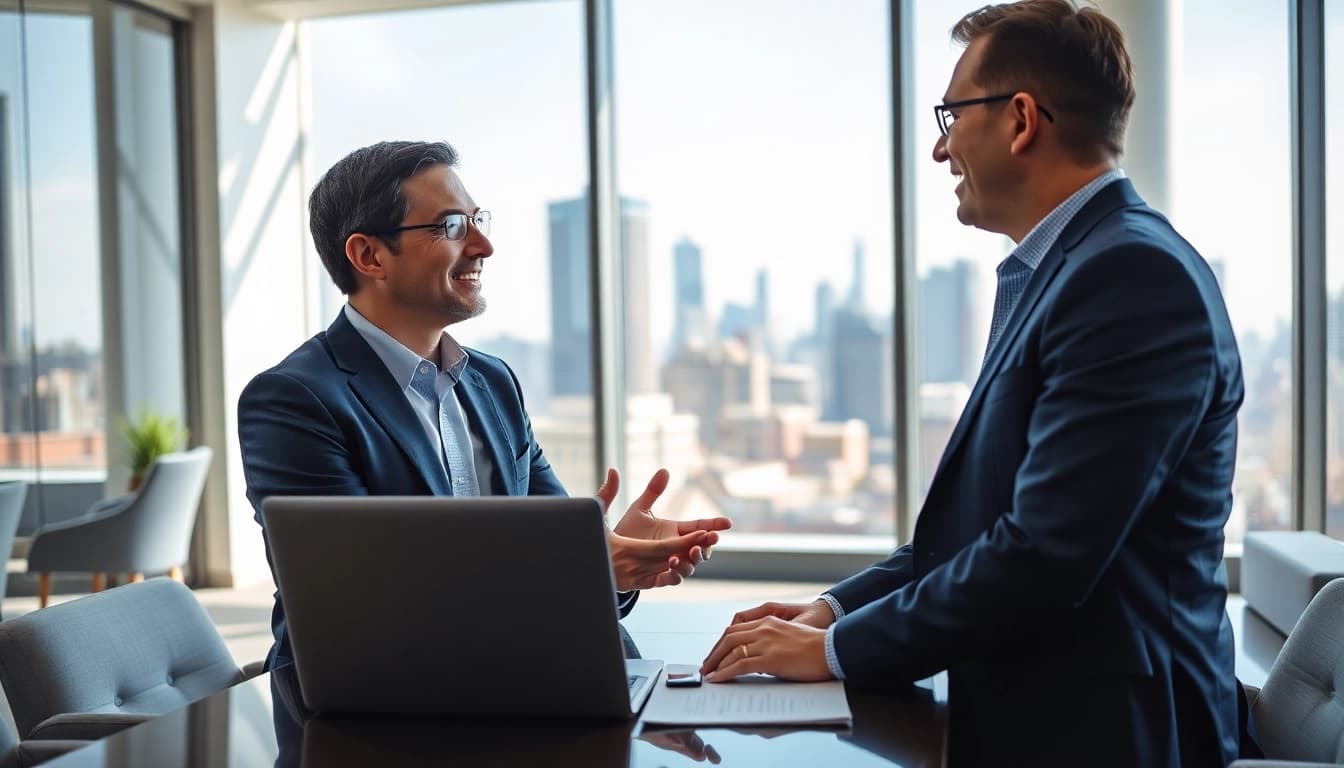 Headhunter IT conducting an interview in a modern office, showcasing professionalism and engagement.