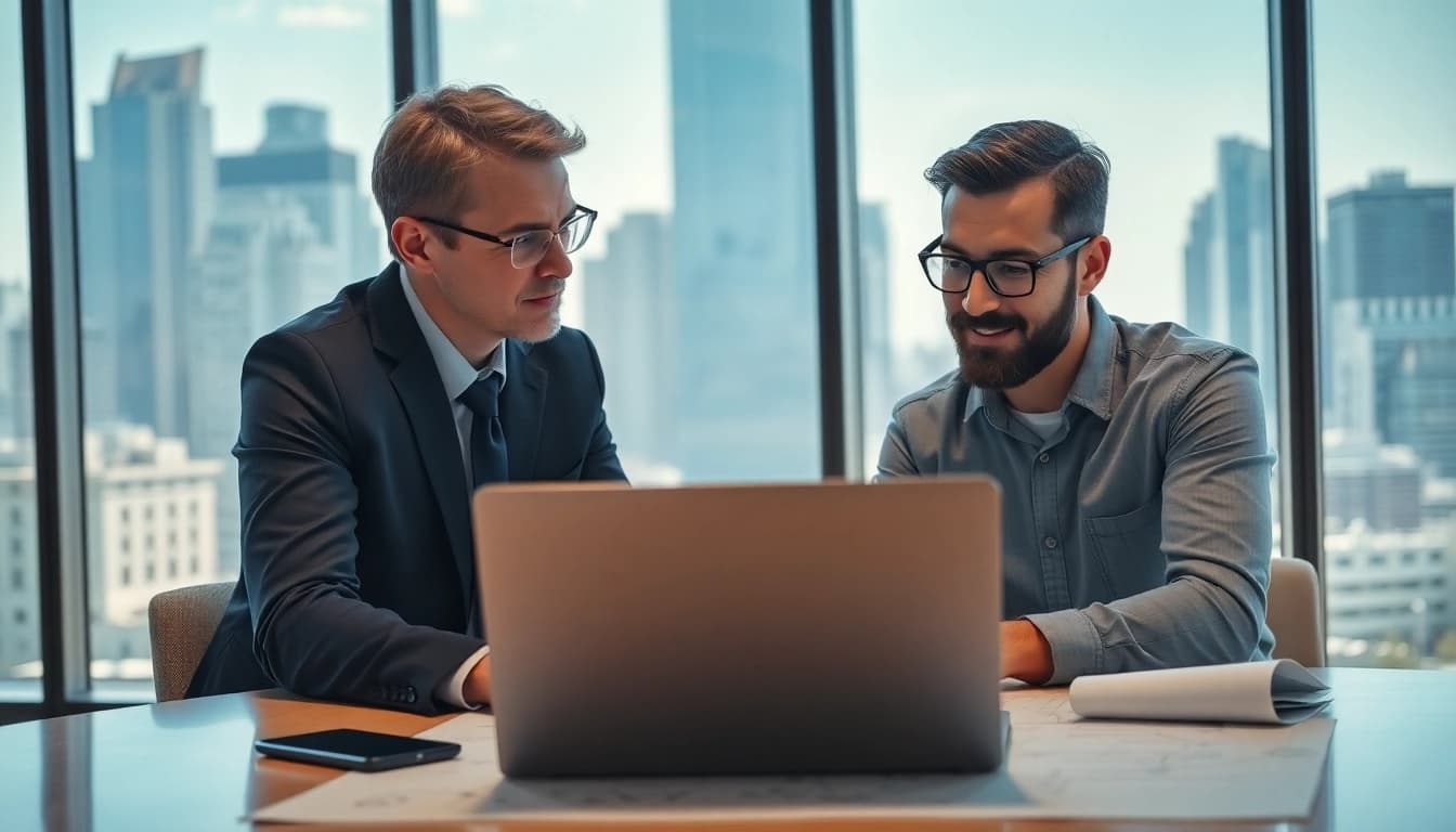 Headhunter Ingenieure in professioneller Büroumgebung mit Ingenieur im Gespräch.