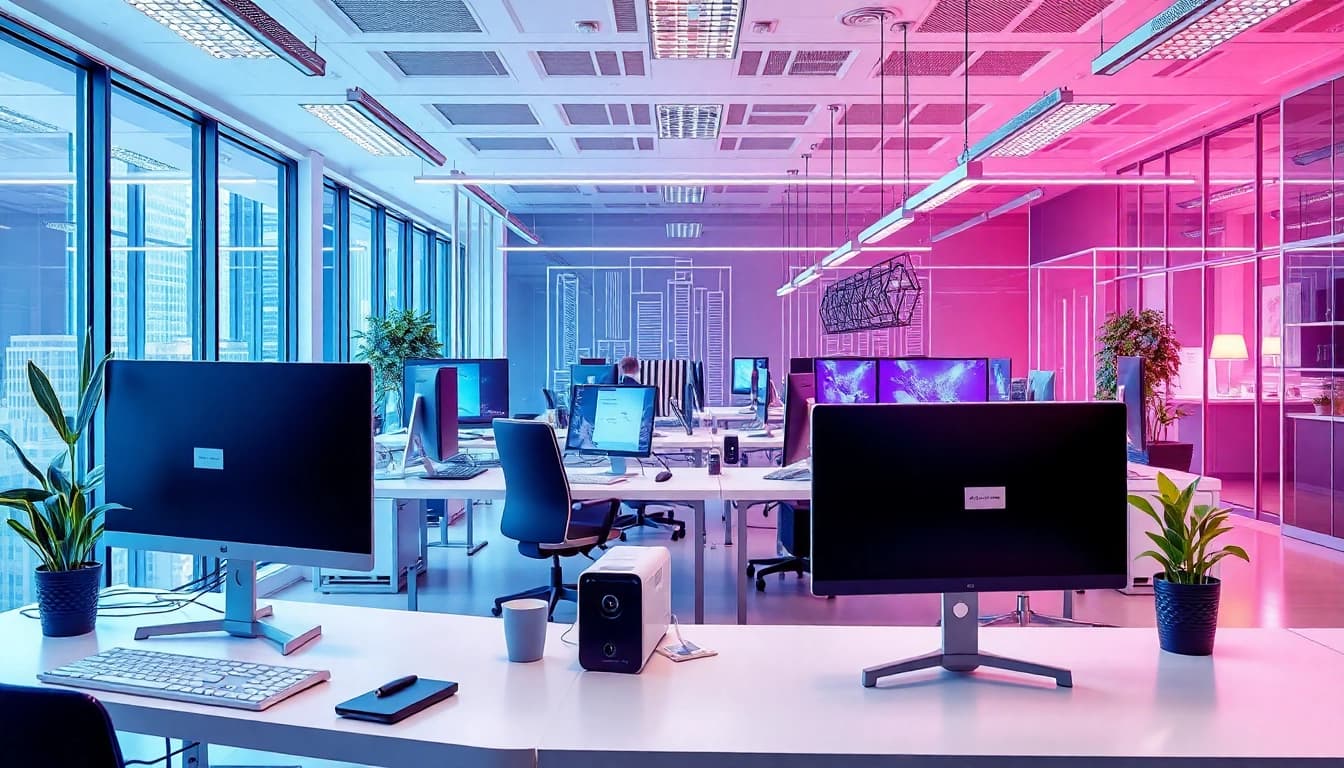 Professionelle Büroansicht, die den Workflow bei SEO.my zeigt und moderne Technologien präsentiert.