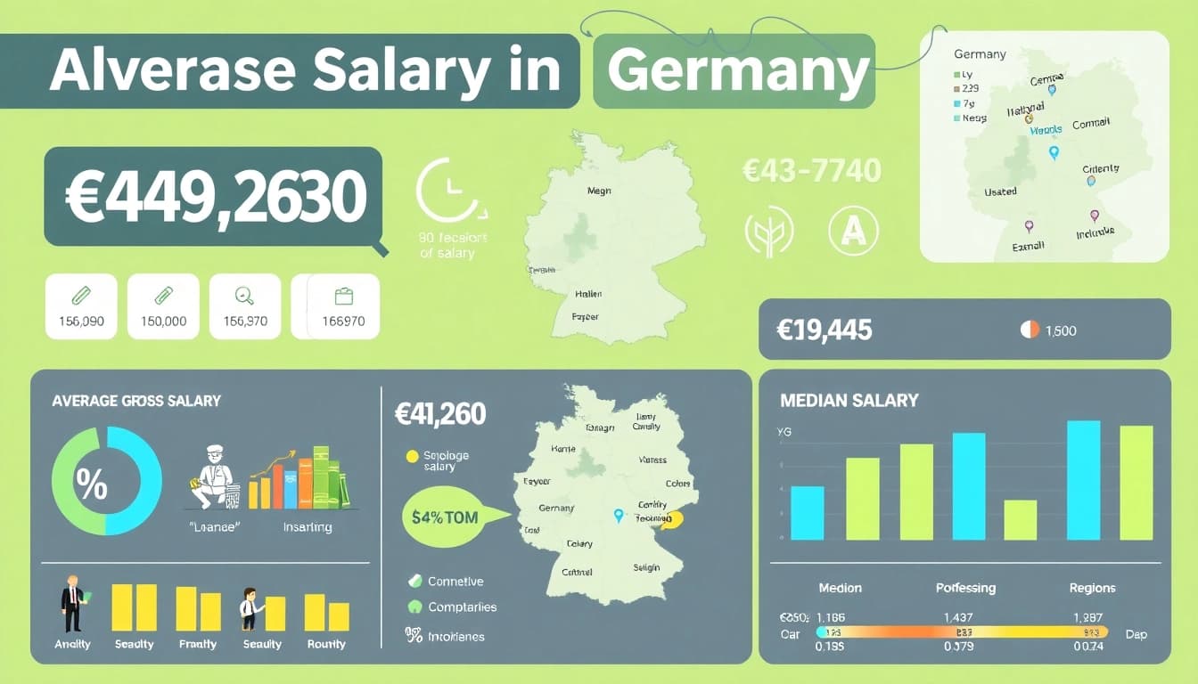 Highlighting the average salary in Germany, this infographic provides key salary statistics and job sector insights.