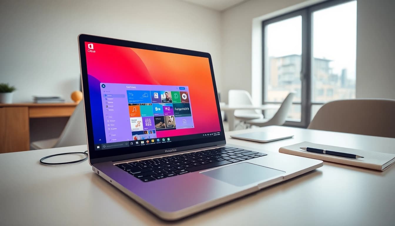 Microsoft Office 2024 günstig online bestellen auf einem modernen Laptop in einem hellen Büro.