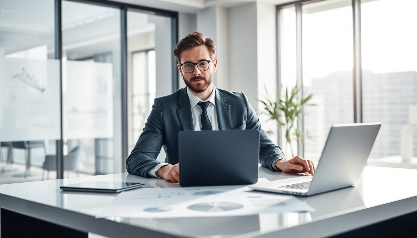 Headhunter Ingenieure konsultiert Kunden in modernem Büro, um Experten zu vermitteln.
