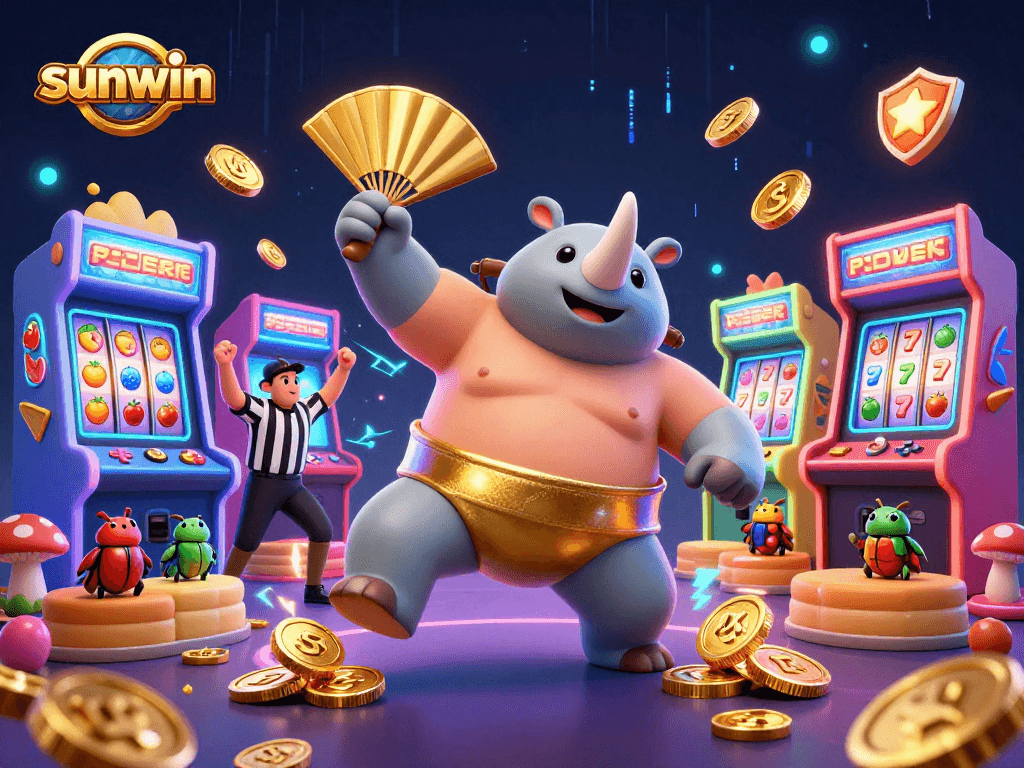 Experience exhilarating wins at sunwin with a dynamic 3D casino scene featuring a beetle champion.