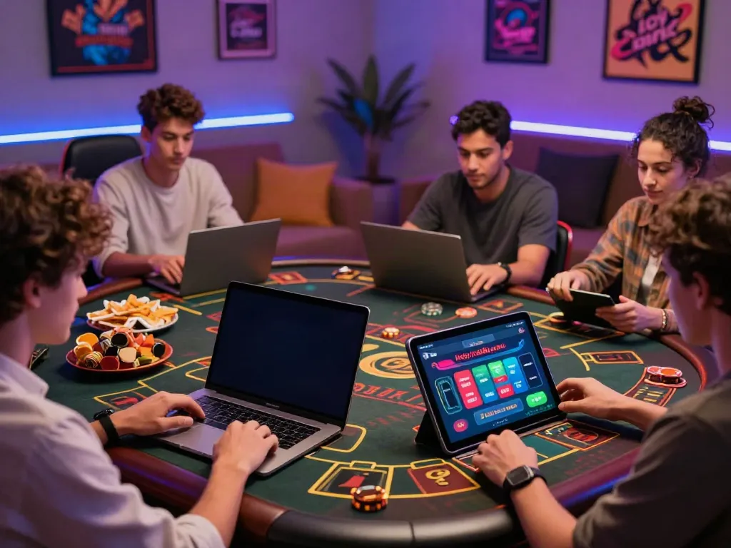 Engaged players enjoying online casino games from https://xo88.games/ in a cozy gaming room.