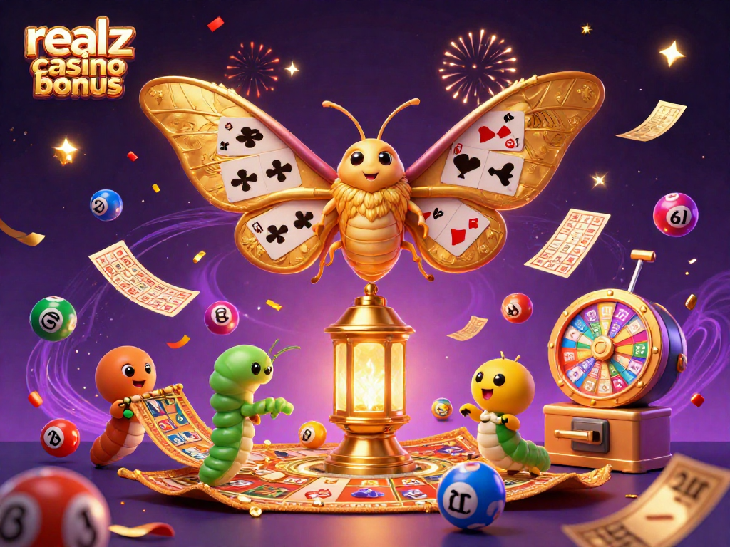 Erlebe den Realz Casino Bonus in einer bunten, dynamischen Casino-Szene mit Gewinnchancen.