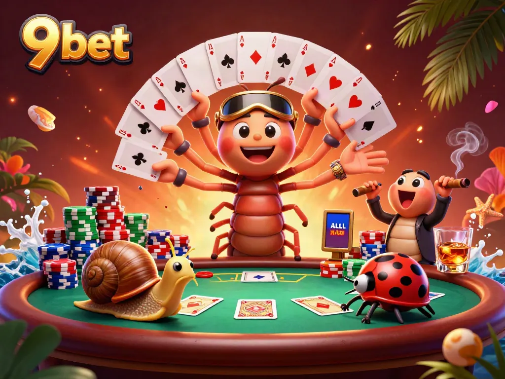 Experience thrilling gameplay at 9 bet with a colorful casino scene featuring animated characters and vibrant elements.