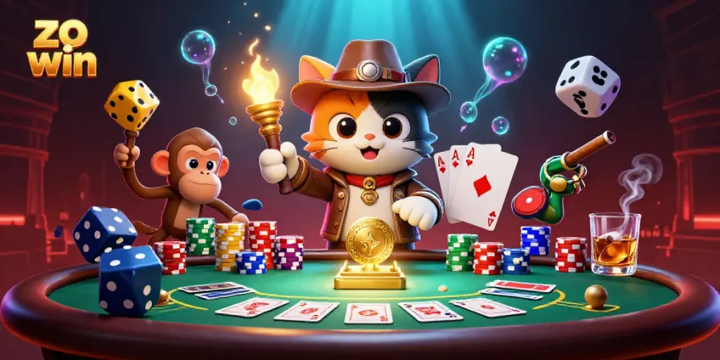 Experience the thrill of winning with zo win in a vibrant 3D casino adventure illustration.