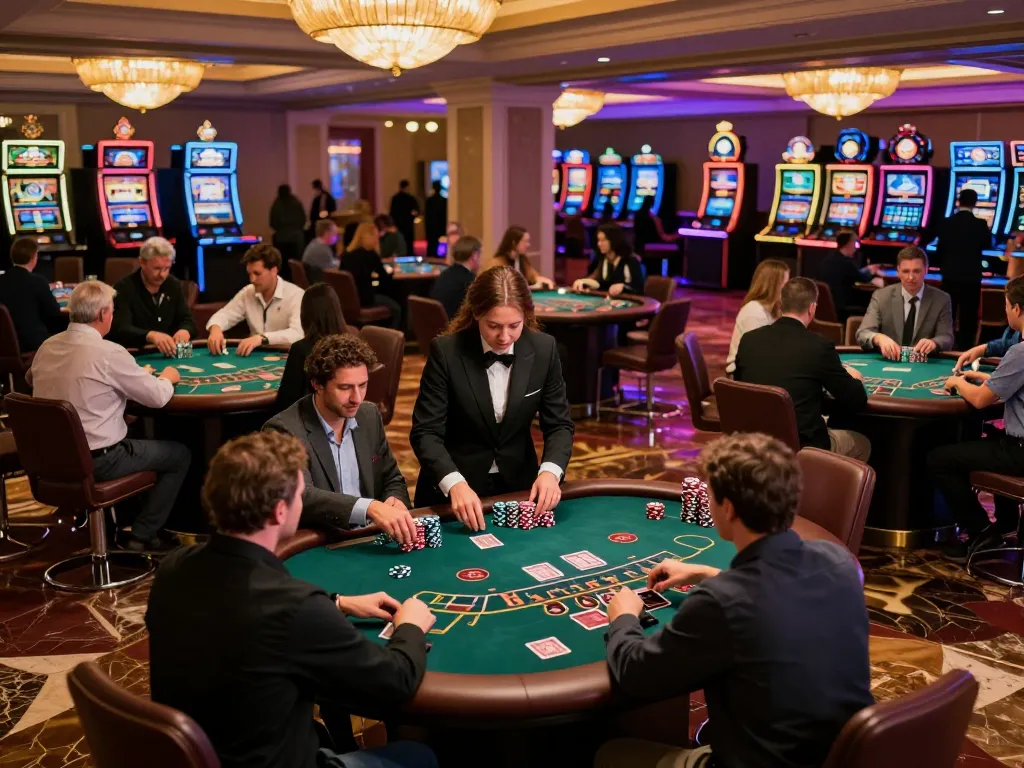 NoHu casino players strategizing at table, showcasing dynamic gameplay in vibrant casino atmosphere.