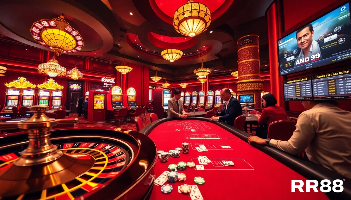Experience thrilling gameplay at RR88 with vibrant casino tables and interactive gambling elements.