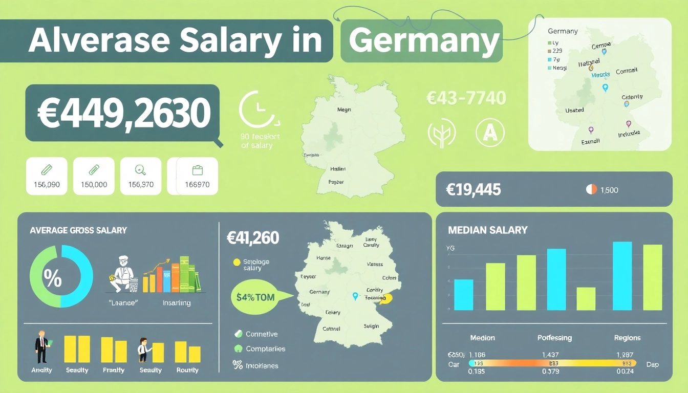 Highlighting the average salary in Germany, this infographic provides key salary statistics and job sector insights.