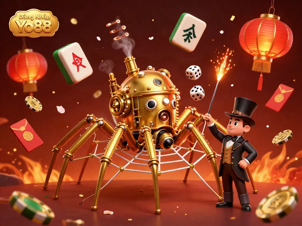 Catch winning opportunities with Đăng Nhập Yo88 surrounded by festive casino elements in a dynamic 3D scene.