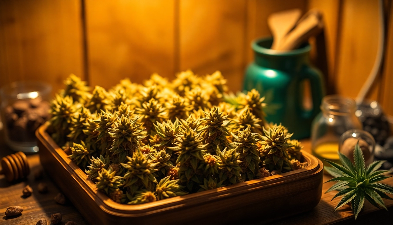 Frisch gebackene cannabis kekse auf einem Teller, umgeben von Zutaten – einladend und lecker.