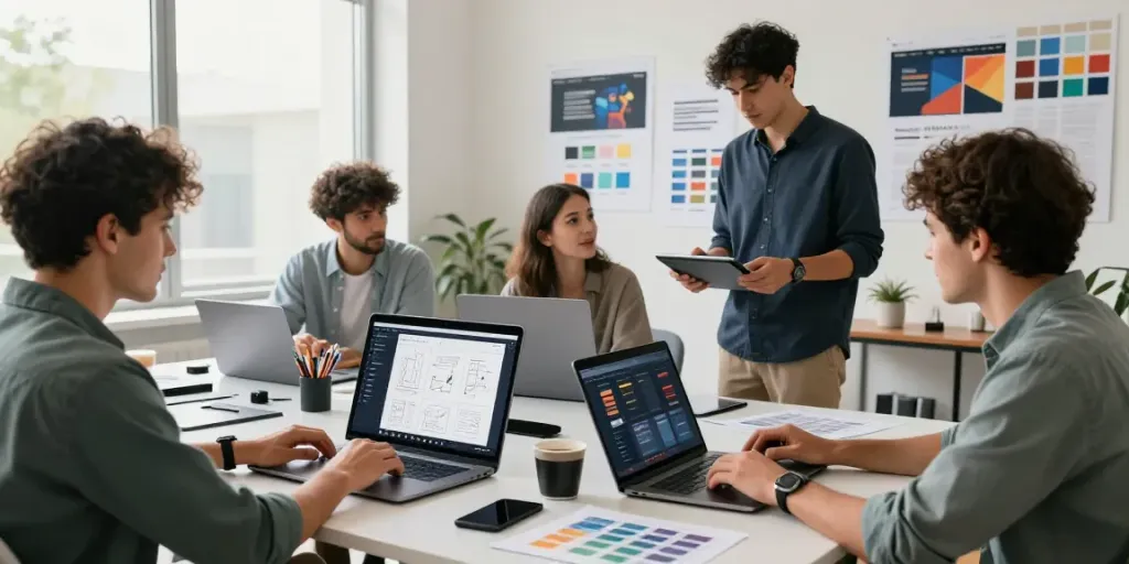 Webdesign Saarland: Kreatives Team bei der Zusammenarbeit an einem Projekt.