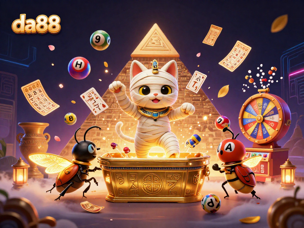 Join the excitement at da88 casino with the Egyptian mummy cat and vibrant game elements!