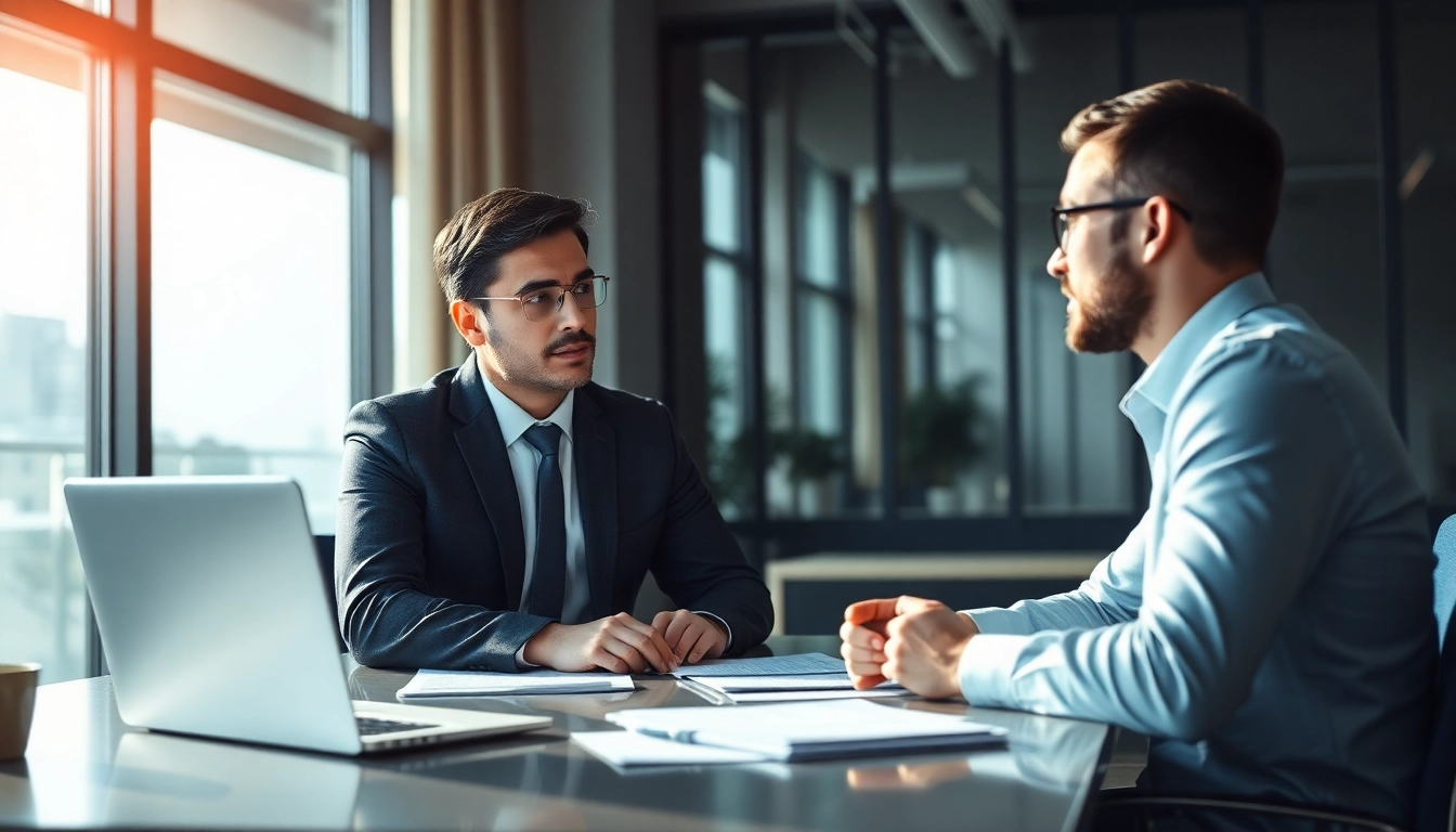 Headhunter Ingenieure berät einen Ingenieur in einem modernen Büro für Karrierechancen.