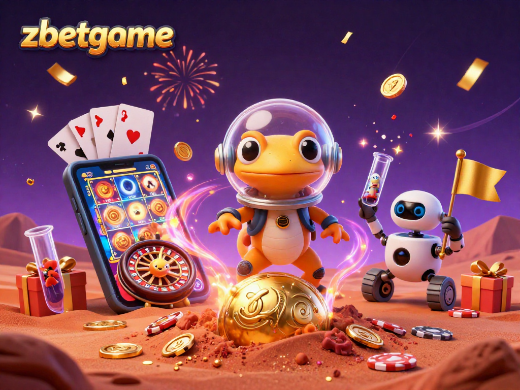 Engage with zbetgame as a quirky Martian gecko explores a golden casino on Mars.