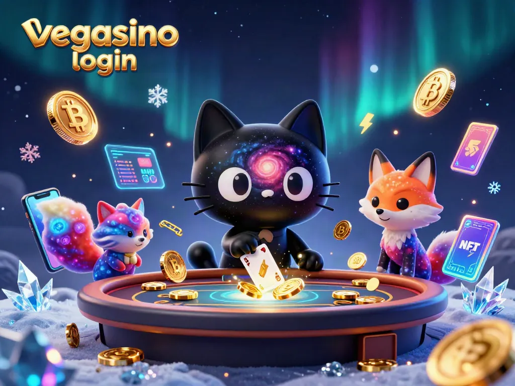 Engage with vegasino login at a cosmic casino with vibrant crypto elements and cartoon characters.