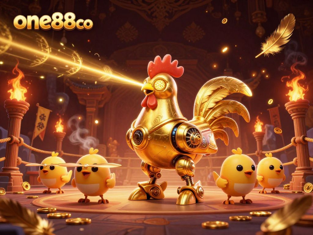 Play slots and win at one88co with an exciting 3D illustration showcasing action-packed casino elements.