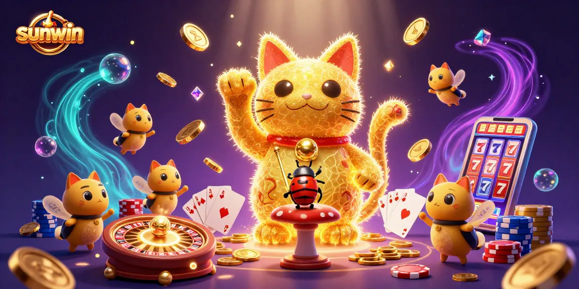 Experience sunwin’s thrilling casino adventure with vibrant golden fireflies and lucky symbols.