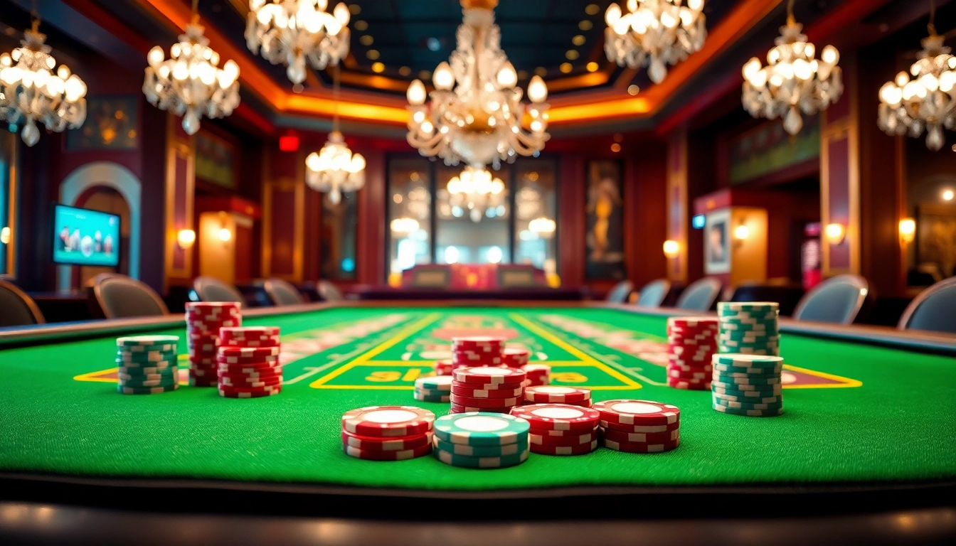 Spannende Spielsituation bei casinospielen.de mit bunten Chips auf dem Tisch.