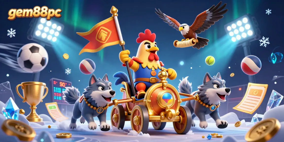 Win big with gem88pc as the cartoon rooster warlord leads an epic casino adventure.