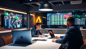 Wettanbieter ohne Oasis: Glänzende Wettoberflächen und engagierte Spieler bei digitalen Sportwetten.