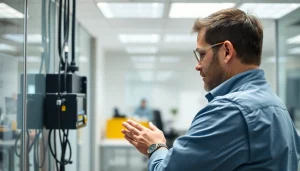 Fachkraft führt eine DGUV V3 Prüfung durch, um die Sicherheit elektrischer Geräte zu garantieren.