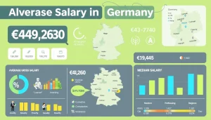 Highlighting the average salary in Germany, this infographic provides key salary statistics and job sector insights.