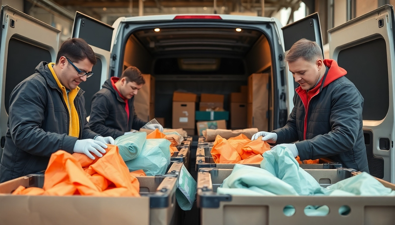 Verpackungsservice Potsdam: Fachleute packen sorgfältig Umzugsgut in Kisten.