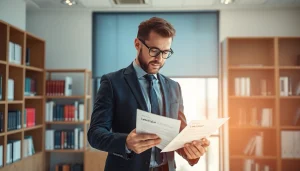 Headhunter Vertrieb analysiert Lebenslauf in modernem Büro.