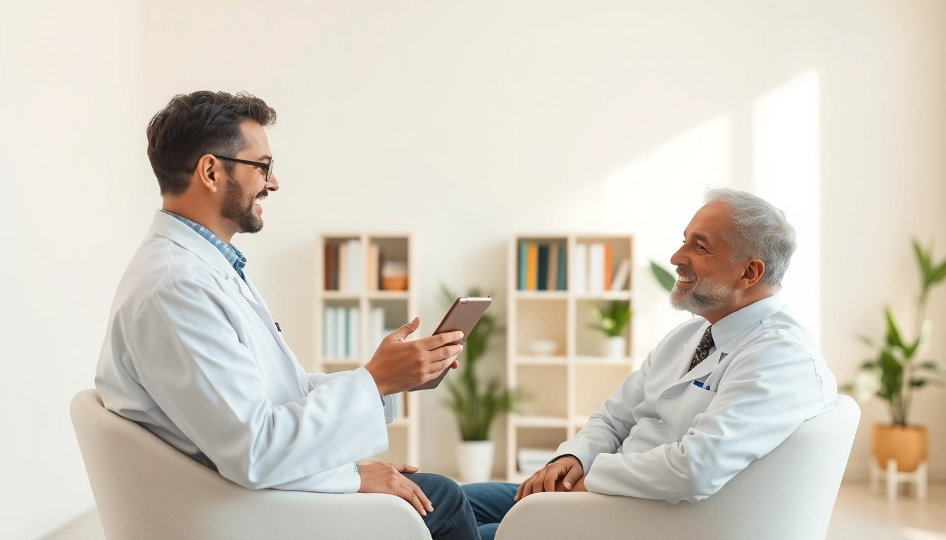 Ärztlicher Rat: Arzt und Patient in vertrauensvoller Beratungssituation.