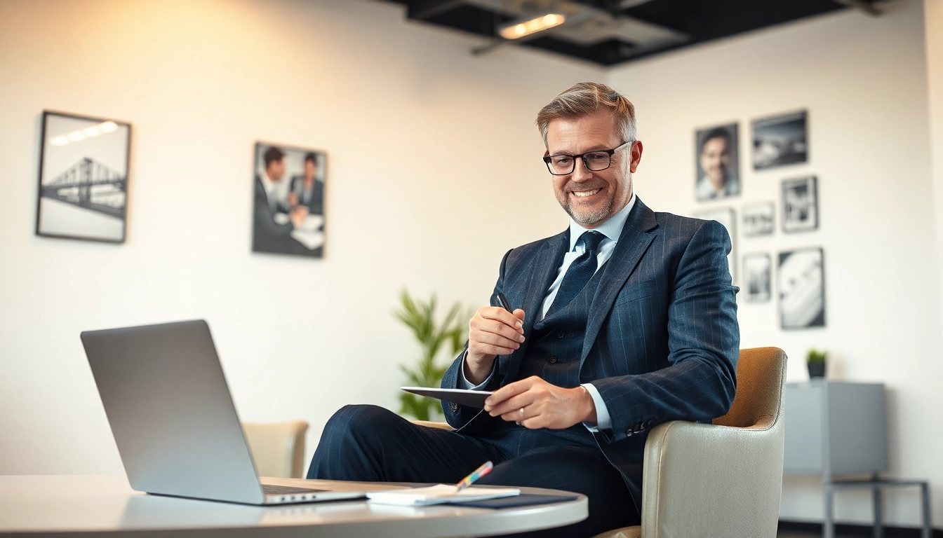 Headhunter Rostock berät Klienten in modernem Büro mit Laptop und Notizen.