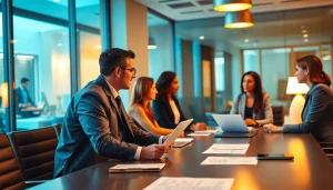 Headhunter Sales professionals collaborating with clients in a modern office.