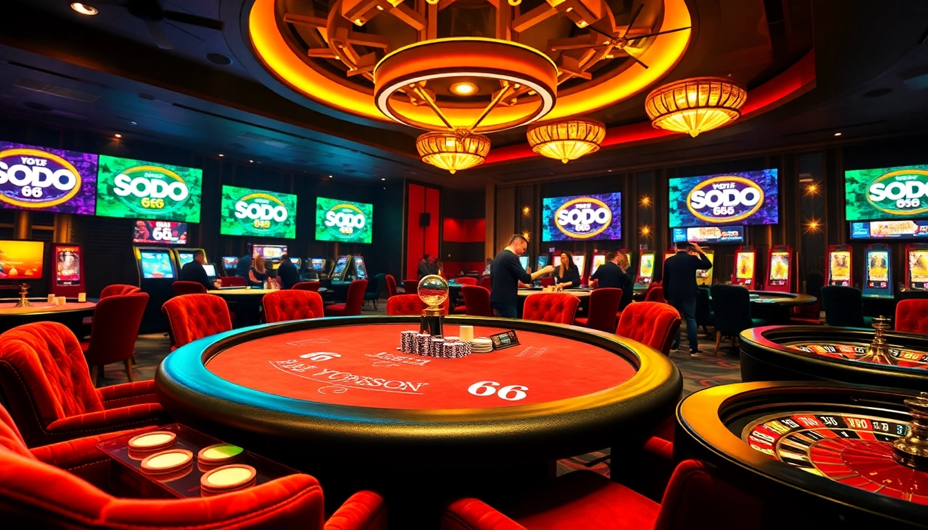 Experience the excitement of SODO 66 with lively players at a casino table.