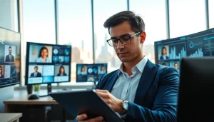 Headhunter Schweiz analysiert Kandidatenprofile in modernem Büro.