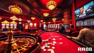 Experience thrilling gameplay at RR88 with vibrant casino tables and interactive gambling elements.