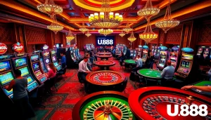 Players enjoying an exhilarating experience at U 888 casino tables with vibrant games and luxury decor.