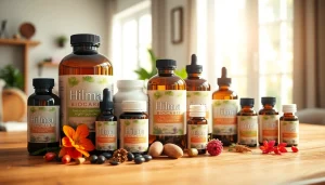 Hilma Biocare Produkte harmonisch angeordnet für ein gesundes Lebensgefühl.