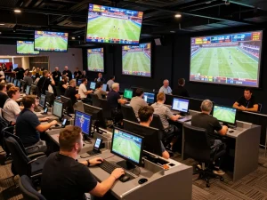 Engaging sports betting atmosphere with bettors using soi kèo strategies at kiosks during live matches