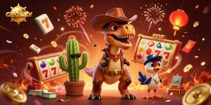 Join the exciting gambling adventure on cakhiatv with a vibrant casino scene filled with dynamic elements.