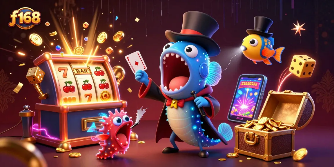Experience thrilling f168 gameplay with vibrant 3D illustrations showcasing dynamic card tricks and casino elements.